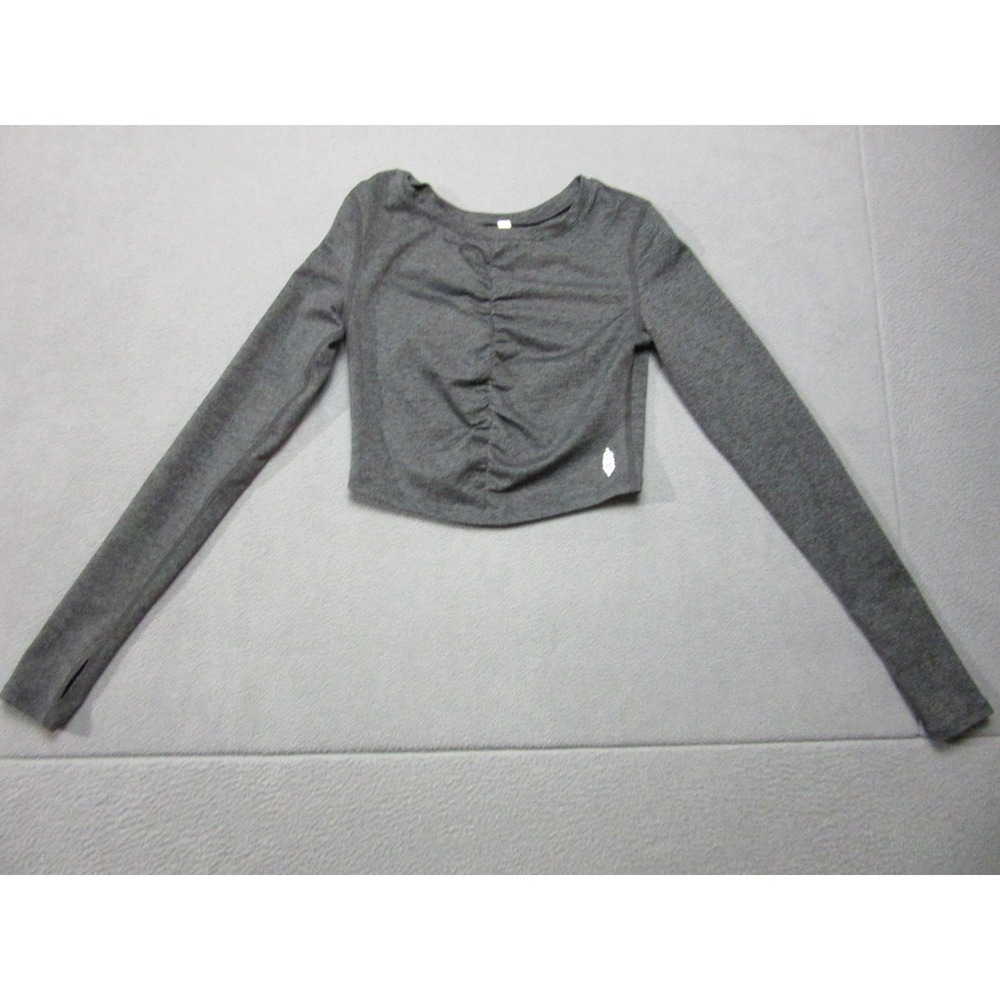 Free People Movement Top Womens XS Heather Gray Cropped Thumbholes Ruched
